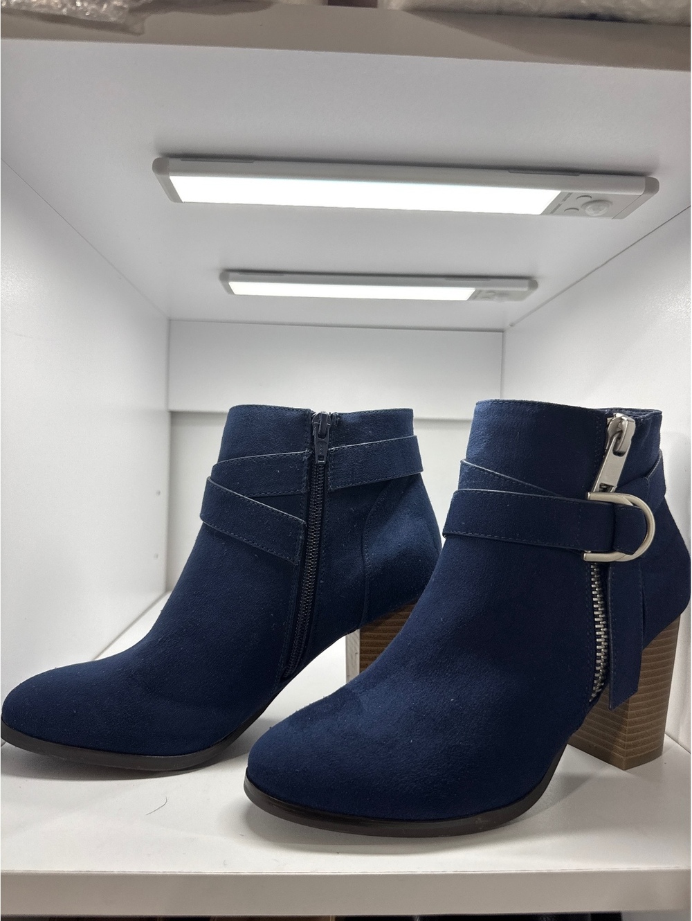 Apt 9 Navy Blue Ankle Boots with Stylish Buckle Chunky Heel